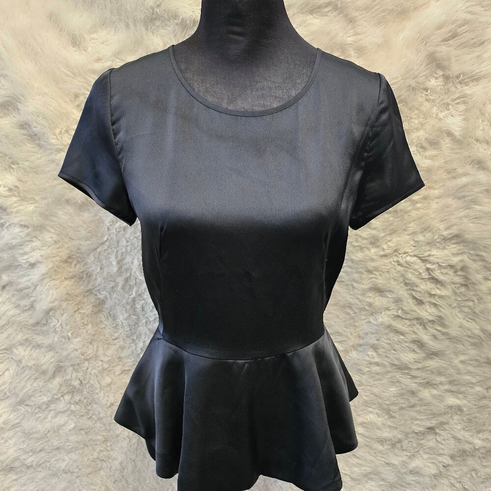 DKNY Women's Black Sheer Peplum Top Size 2